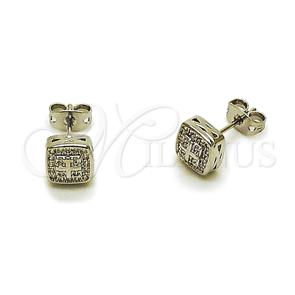 White Gold Filled Ring — Stud Earring Cross Design with White Micro Pave — main product view — SKU 165239 | Oro Laminado Blanco anillo — Stud Earring cruz diseño with blanco Micro Pave — SKU 165239