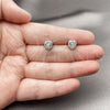 Rhodium Gold Filled Stud Earring, Heart and Cluster Design, with White Cubic Zirconia and White Micro Pave, Polished, Rhodium Finish, 02.342.0408