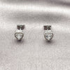 Rhodium Gold Filled Stud Earring, Heart and Cluster Design, with White Cubic Zirconia and White Micro Pave, Polished, Rhodium Finish, 02.342.0408