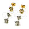 Oro Laminado Stud Earring, Gold Filled Style Cluster Design, with White Cubic Zirconia and White Micro Pave, Polished, Golden Finish, 02.342.0411