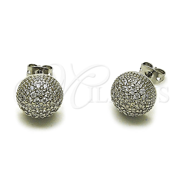 White Gold Filled Ring — Stud Earring Ball Design with White Micro Pave — main product view — SKU 165253 | Oro Laminado Blanco anillo — Stud Earring Ball diseño with blanco Micro Pave — SKU 165253
