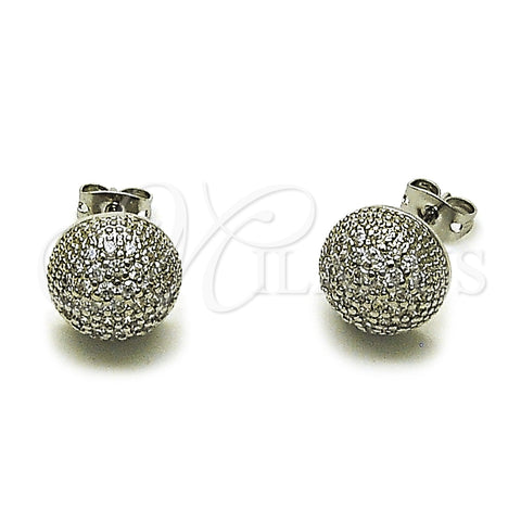 Rhodium Gold Filled Stud Earring, Ball Design, with White Micro Pave, Polished, Rhodium Finish, 02.342.0420