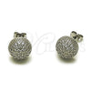 Rhodium Gold Filled Stud Earring, Ball Design, with White Micro Pave, Polished, Rhodium Finish, 02.342.0420