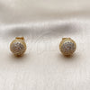 Oro Laminado Stud Earring, Gold Filled Style Ball Design, with White Micro Pave, Polished, Golden Finish, 02.342.0420.1