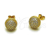 Oro Laminado Stud Earring, Gold Filled Style Ball Design, with White Micro Pave, Polished, Golden Finish, 02.342.0420.1