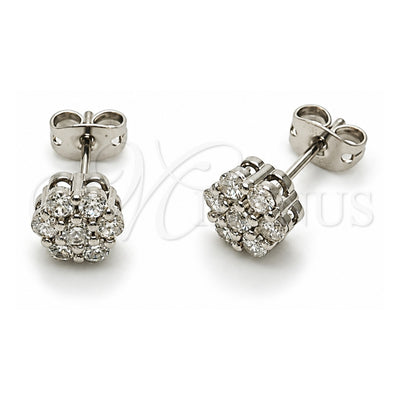 White Gold Filled Stud Earring, Flower and Cluster Design, with White Cubic Zirconia, Polished, Rhodium Finish, 02.342.0422