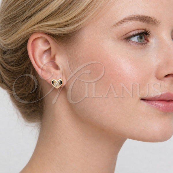 Gold Filled Ring — Stud Earring Heart Design with White Micro Pave — alternate product view — SKU 165260 | Oro Laminado anillo — Stud Earring corazón diseño with blanco Micro Pave — SKU 165260