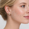 Oro Laminado Stud Earring, Gold Filled Style Heart Design, with White Micro Pave, Polished, Golden Finish, 02.342.0425