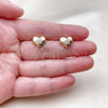 Oro Laminado Stud Earring, Gold Filled Style Heart Design, with White Micro Pave, Polished, Golden Finish, 02.342.0425
