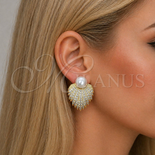 Gold Filled Ring — Stud Earring Flower and Ball Design with Ivory — alternate product view — SKU 165261 | Oro Laminado anillo — Stud Earring flor and Ball diseño with Ivory — SKU 165261