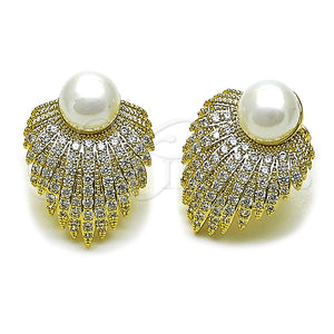 Gold Filled Ring — Stud Earring Flower and Ball Design with Ivory — main product view — SKU 165261 | Oro Laminado anillo — Stud Earring flor and Ball diseño with Ivory — SKU 165261