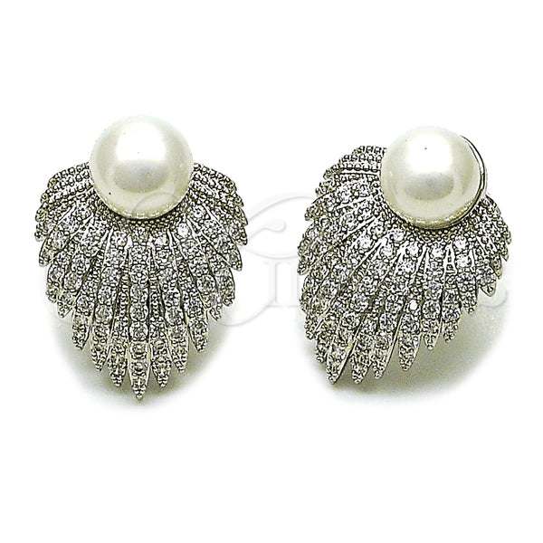 White Gold Filled Ring — Stud Earring Flower and Ball Design with White — main product view — SKU 165262 | Oro Laminado Blanco anillo — Stud Earring flor and Ball diseño with blanco — SKU 165262