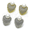 Rhodium Gold Filled Stud Earring, Flower and Ball Design, with White Cubic Zirconia and Ivory Pearl, Polished, Rhodium Finish, 02.436.0052.1