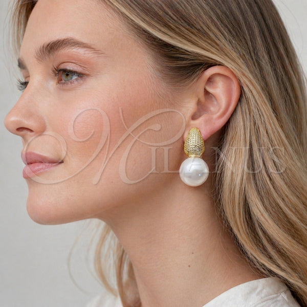 Gold Filled Ring — Stud Earring Teardrop and Ball Design with Ivory — alternate product view — SKU 165263 | Oro Laminado anillo — Stud Earring Teardrop and Ball diseño with Ivory — SKU 165263