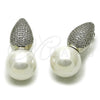 Rhodium Gold Filled Stud Earring, Ball and Teardrop Design, with Ivory Mother of Pearl and White Cubic Zirconia, Polished, Rhodium Finish, 02.436.0053.1
