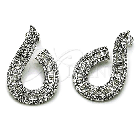 Rhodium Gold Filled Stud Earring, Baguette Design, with White Cubic Zirconia and White Micro Pave, Polished, Rhodium Finish, 02.436.0054.1