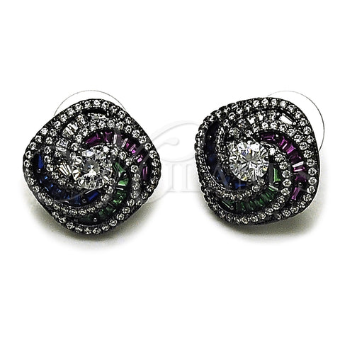 Rhodium Gold Filled Stud Earring, Baguette Design, with Multicolor Cubic Zirconia and White Micro Pave, Polished, Black Rhodium Finish, 02.436.0055.1