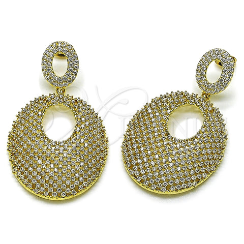 Oro Laminado Dangle Earring, Gold Filled Style with White Cubic Zirconia, Polished, Golden Finish, 02.436.0057