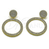 Oro Laminado Dangle Earring, Gold Filled Style with White Micro Pave, Polished, Golden Finish, 02.436.0058