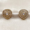 Oro Laminado Stud Earring, Gold Filled Style Heart and Baguette Design, with White Cubic Zirconia and White Micro Pave, Polished, Golden Finish, 02.465.0001