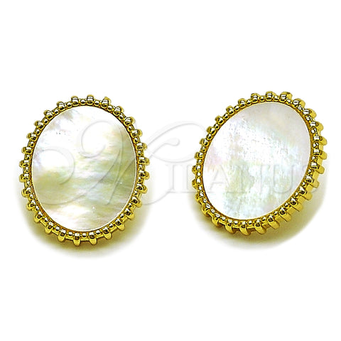 Oro Laminado Stud Earring, Gold Filled Style with Ivory Mother of Pearl, Polished, Golden Finish, 02.465.0002
