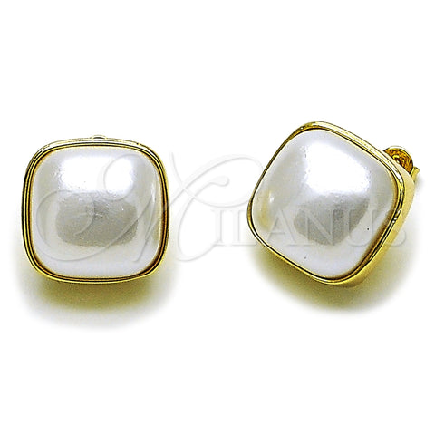 Oro Laminado Stud Earring, Gold Filled Style with Ivory Pearl, Polished, Golden Finish, 02.465.0008
