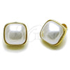 Oro Laminado Stud Earring, Gold Filled Style with Ivory Pearl, Polished, Golden Finish, 02.465.0008