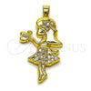 Oro Laminado Fancy Pendant, Gold Filled Style Little Girl Design, with White Cubic Zirconia, Polished, Golden Finish, 05.465.0001