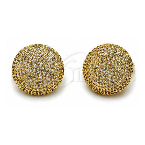 Oro Laminado Stud Earring, Gold Filled Style with White Micro Pave, Polished, Golden Finish, 02.465.0009