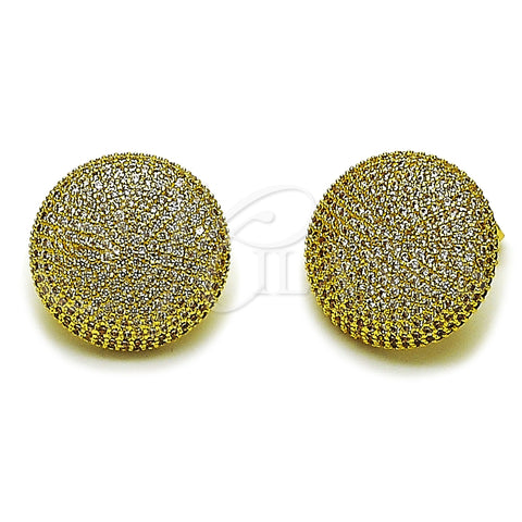 Oro Laminado Stud Earring, Gold Filled Style with White Micro Pave, Polished, Golden Finish, 02.465.0009