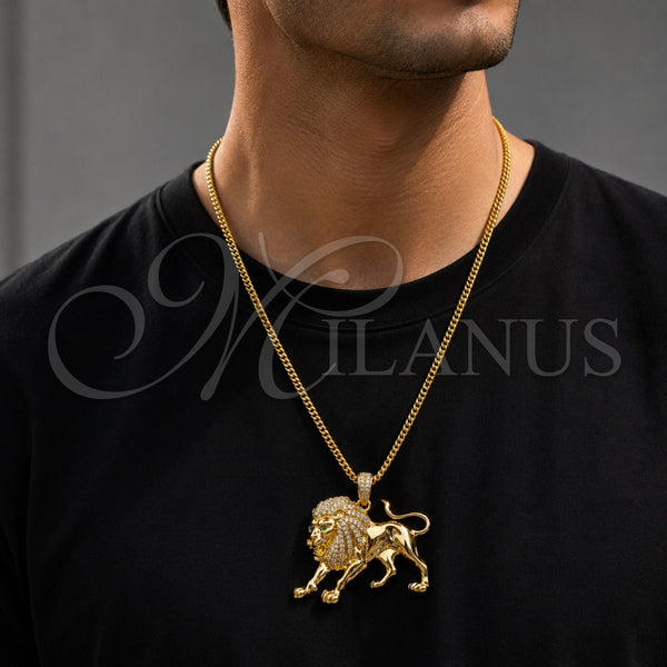 Gold Filled Pendant — Fancy Pendant Lion Design with White and Green — alternate product view — SKU 165285 | Oro Laminado dije — elegante Pendant Lion diseño with blanco and Green — SKU 165285
