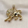 Oro Laminado Fancy Pendant, Gold Filled Style Lion Design, with White and Green Cubic Zirconia, Polished, Golden Finish, 05.465.0002