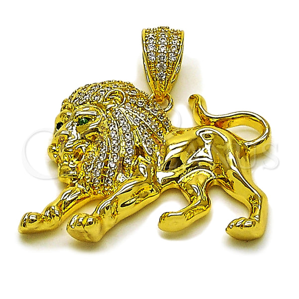 Gold Filled Pendant — Fancy Pendant Lion Design with White and Green — main product view — SKU 165285 | Oro Laminado dije — elegante Pendant Lion diseño with blanco and Green — SKU 165285