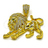 Oro Laminado Fancy Pendant, Gold Filled Style Lion Design, with White and Green Cubic Zirconia, Polished, Golden Finish, 05.465.0002