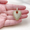 Oro Laminado Fancy Pendant, Gold Filled Style Heart and Hollow Design, with White Cubic Zirconia, Polished, Golden Finish, 05.465.0004