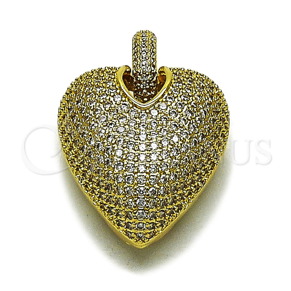 Oro Laminado Fancy Pendant, Gold Filled Style Heart and Hollow Design, with White Cubic Zirconia, Polished, Golden Finish, 05.465.0004