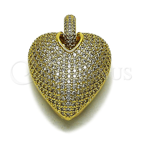 Oro Laminado Fancy Pendant, Gold Filled Style Heart and Hollow Design, with White Cubic Zirconia, Polished, Golden Finish, 05.465.0004