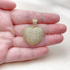 Oro Laminado Fancy Pendant, Gold Filled Style Heart and Hollow Design, with White Micro Pave, Polished, Golden Finish, 05.465.0005