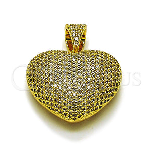 Oro Laminado Fancy Pendant, Gold Filled Style Heart and Hollow Design, with White Micro Pave, Polished, Golden Finish, 05.465.0005