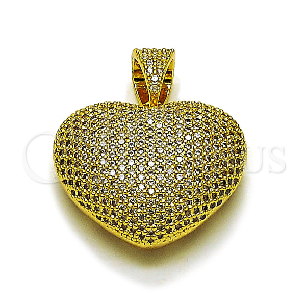 Oro Laminado Fancy Pendant, Gold Filled Style Heart and Hollow Design, with White Micro Pave, Polished, Golden Finish, 05.465.0005