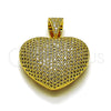 Oro Laminado Fancy Pendant, Gold Filled Style Heart and Hollow Design, with White Micro Pave, Polished, Golden Finish, 05.465.0005