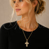 Oro Laminado Religious Pendant, Gold Filled Style Cross Design, with White Micro Pave, Polished, Golden Finish, 05.465.0006