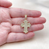Oro Laminado Religious Pendant, Gold Filled Style Cross Design, with White Micro Pave, Polished, Golden Finish, 05.465.0006