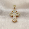 Oro Laminado Religious Pendant, Gold Filled Style Cross Design, with White Micro Pave, Polished, Golden Finish, 05.465.0006