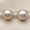 Oro Laminado Stud Earring, Gold Filled Style Ball Design, with Ivory Pearl, Polished, Golden Finish, 02.465.0010
