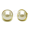 Oro Laminado Stud Earring, Gold Filled Style Ball Design, with Ivory Pearl, Polished, Golden Finish, 02.465.0010