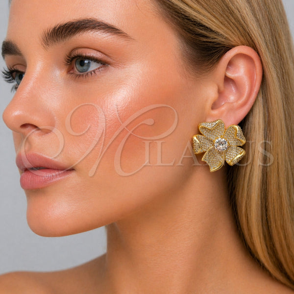 Gold Filled Ring — Stud Earring Flower Design with White Cubic Zirconia — alternate product view — SKU 165293 | Oro Laminado anillo — Stud Earring flor diseño with blanco Cubic Zirconia — SKU 165293