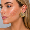 Oro Laminado Stud Earring, Gold Filled Style Flower Design, with White Cubic Zirconia, Polished, Golden Finish, 02.465.0011