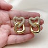Oro Laminado Stud Earring, Gold Filled Style Heart Design, with White Cubic Zirconia, Polished, Golden Finish, 02.465.0014