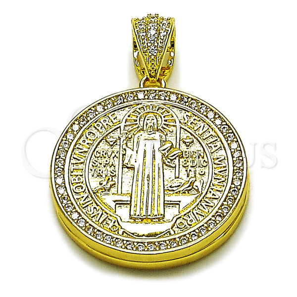 Gold Filled Pendant — Religious Pendant San Benito Design with White Cubic — main product view — SKU 165298 | Oro Laminado dije — Religious Pendant San Benito diseño with blanco Cubic — SKU 165298